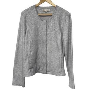 Anthropologie Dolan Short Jacket Size Large Left Coast Gray Silver Metallic Zip
